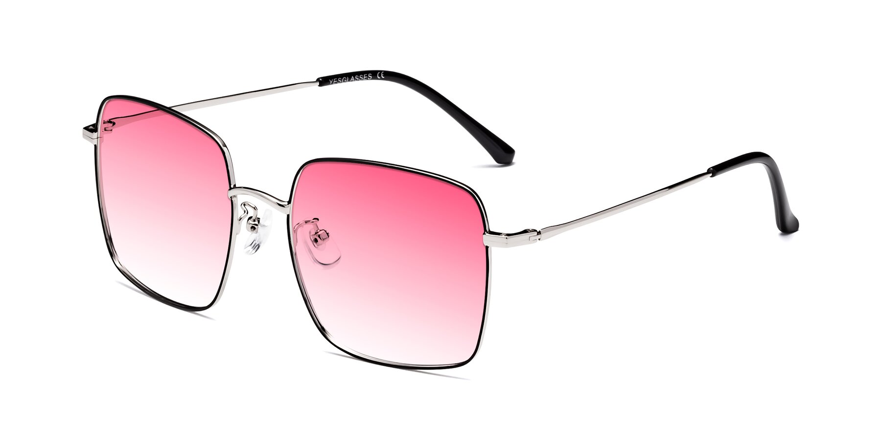 Angle of Billie in Black-Silver with Pink Gradient Lenses