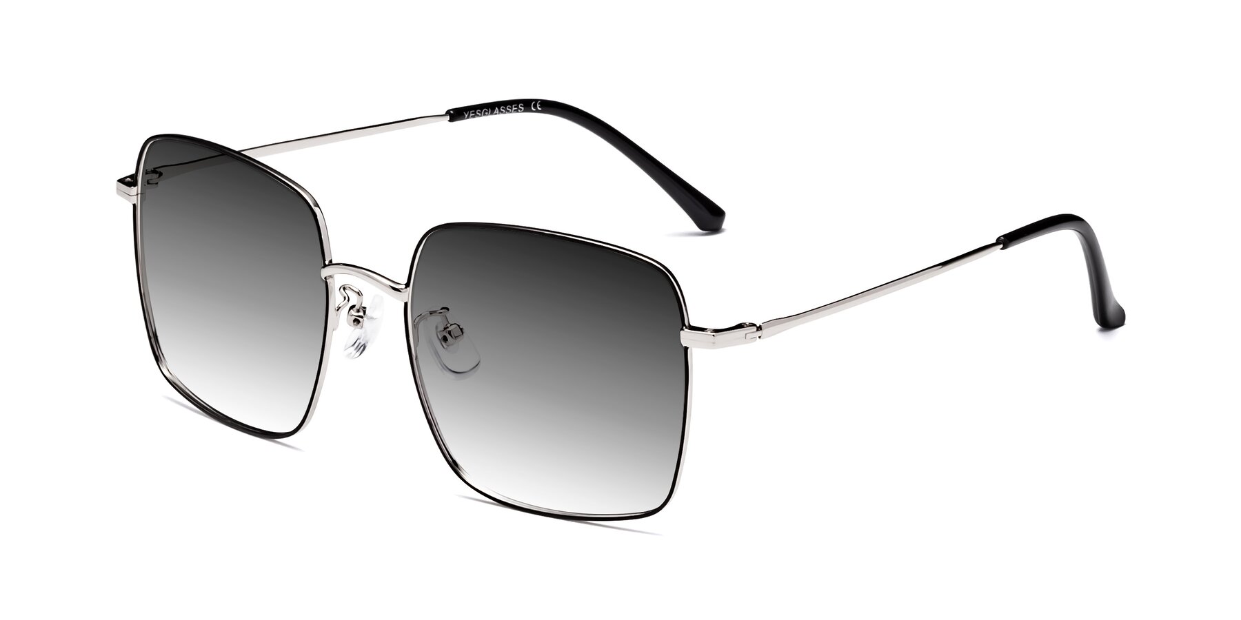 Angle of Billie in Black-Silver with Gray Gradient Lenses
