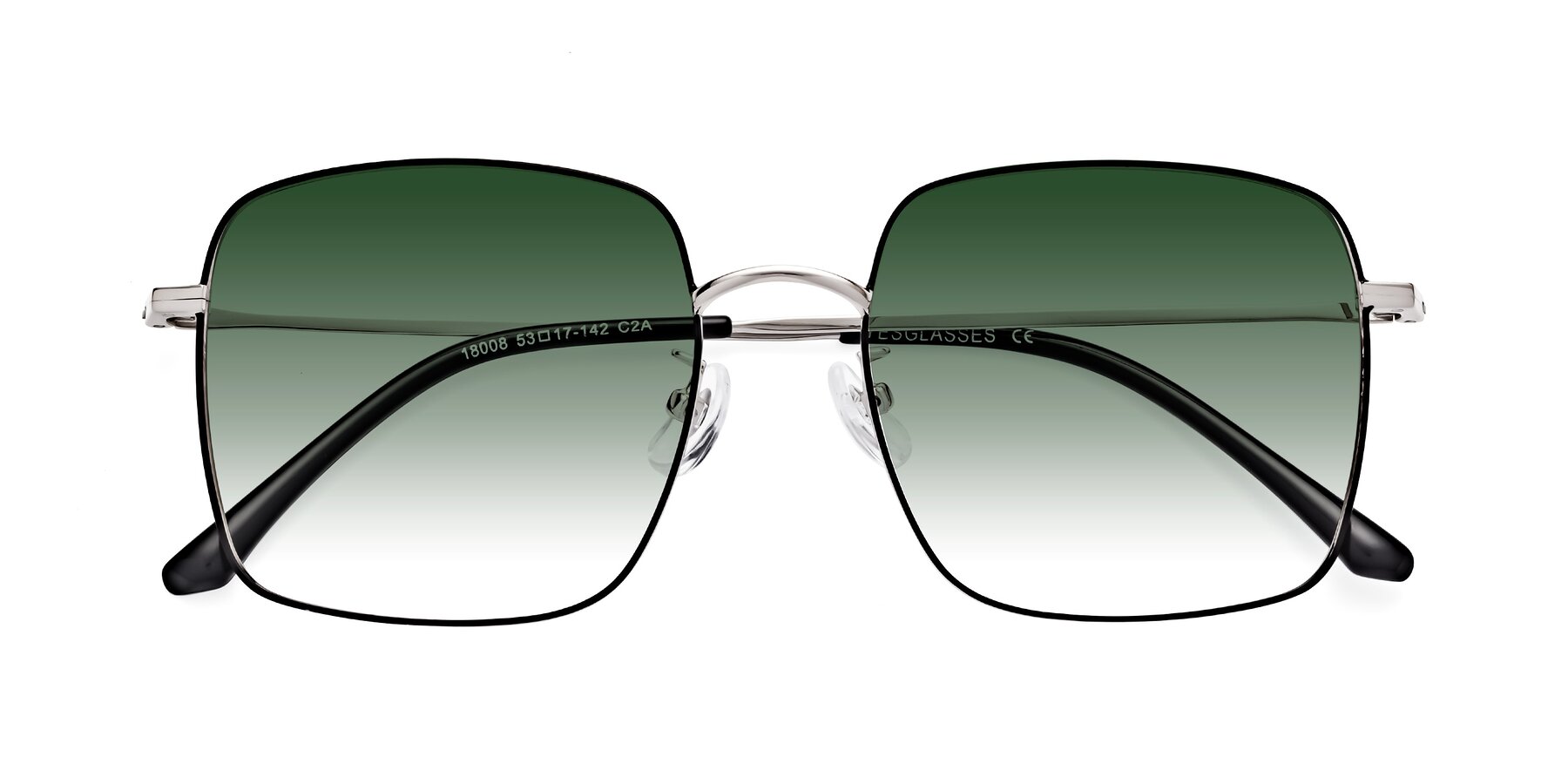 Folded Front of Billie in Black-Silver with Green Gradient Lenses