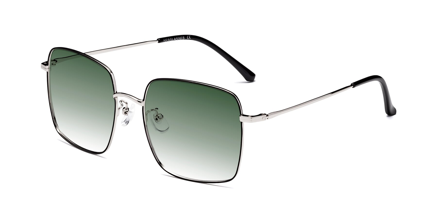 Angle of Billie in Black-Silver with Green Gradient Lenses