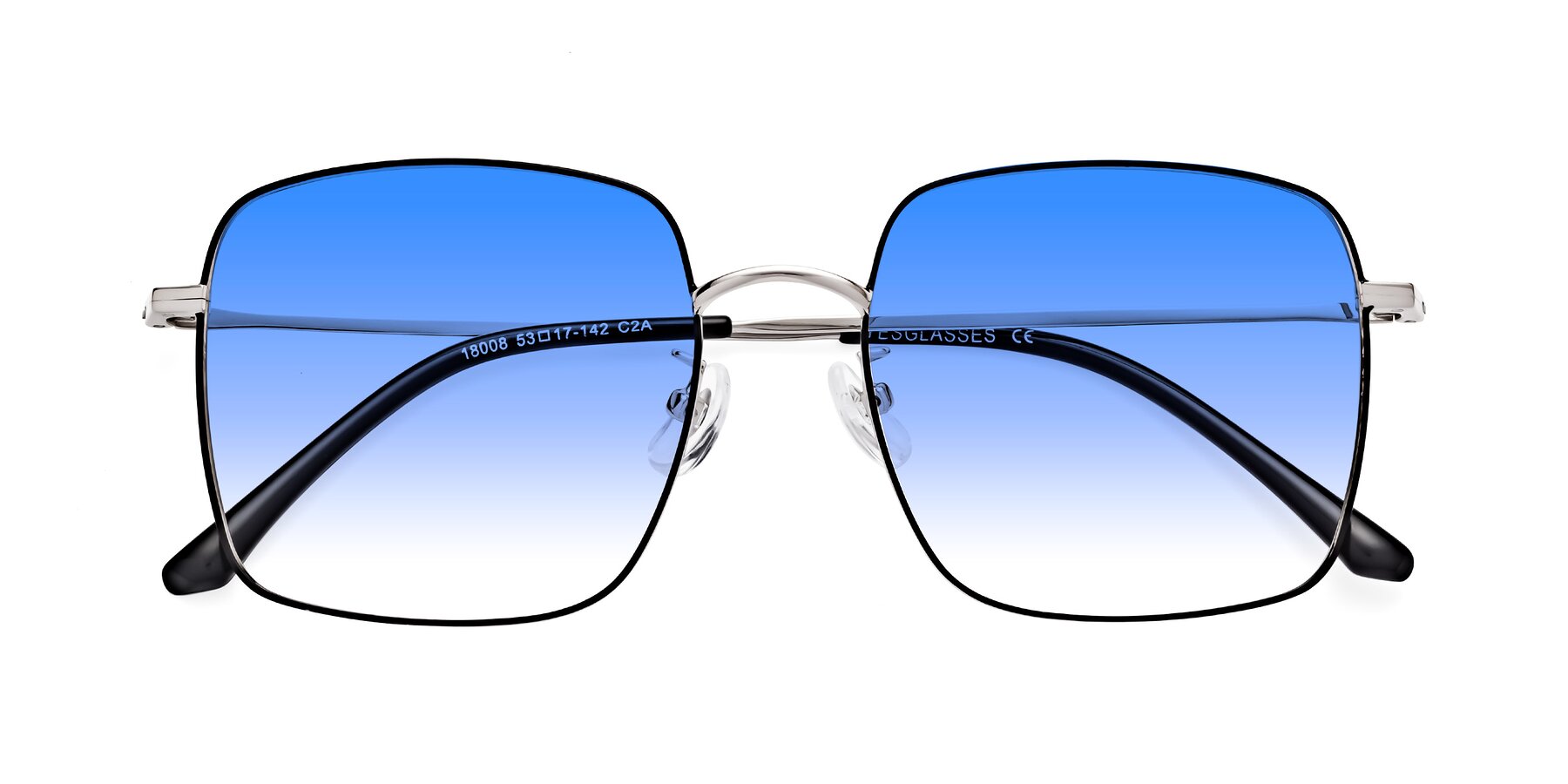 Folded Front of Billie in Black-Silver with Blue Gradient Lenses