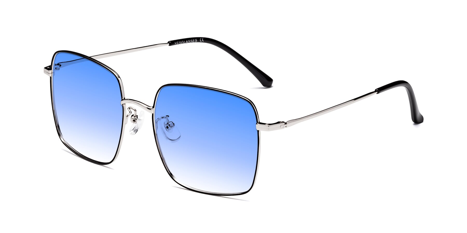 Angle of Billie in Black-Silver with Blue Gradient Lenses