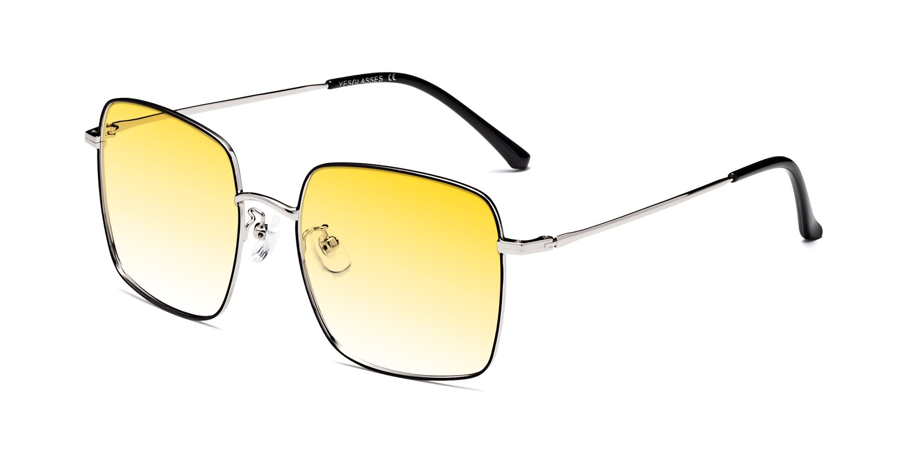 Angle of Billie in Black-Silver with Yellow Gradient Lenses