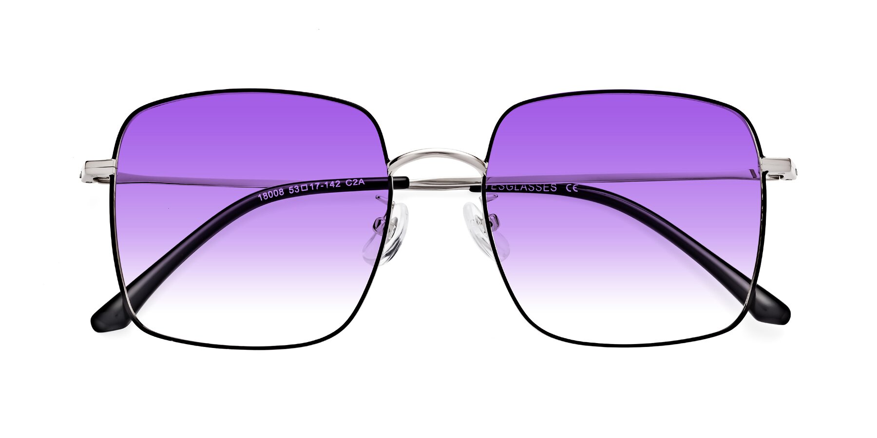 Folded Front of Billie in Black-Silver with Purple Gradient Lenses