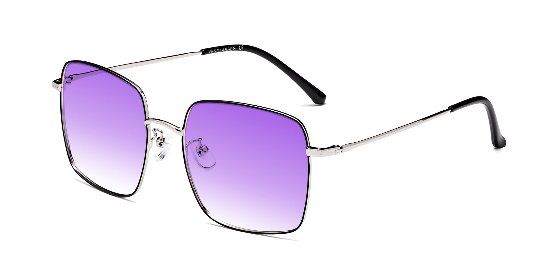 Angle of Billie in Black-Silver with Purple Gradient Lenses