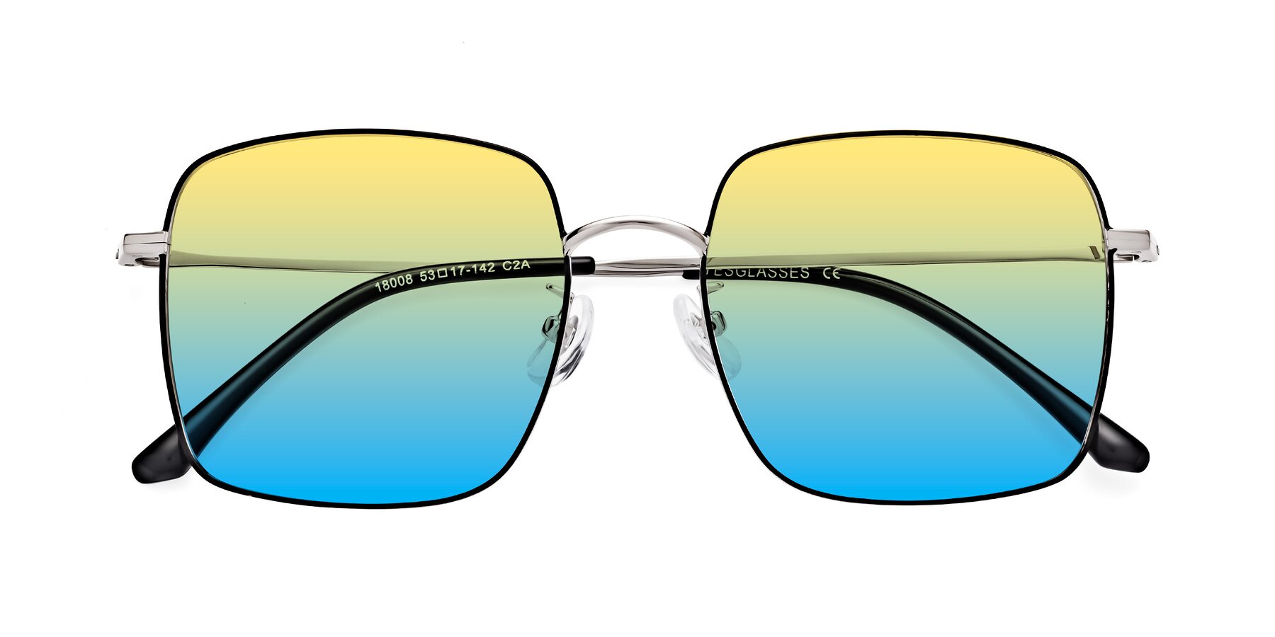 Folded Front of Billie in Black-Silver with Yellow / Blue Gradient Lenses