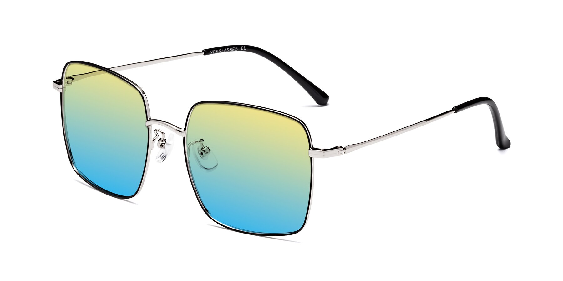 Angle of Billie in Black-Silver with Yellow / Blue Gradient Lenses