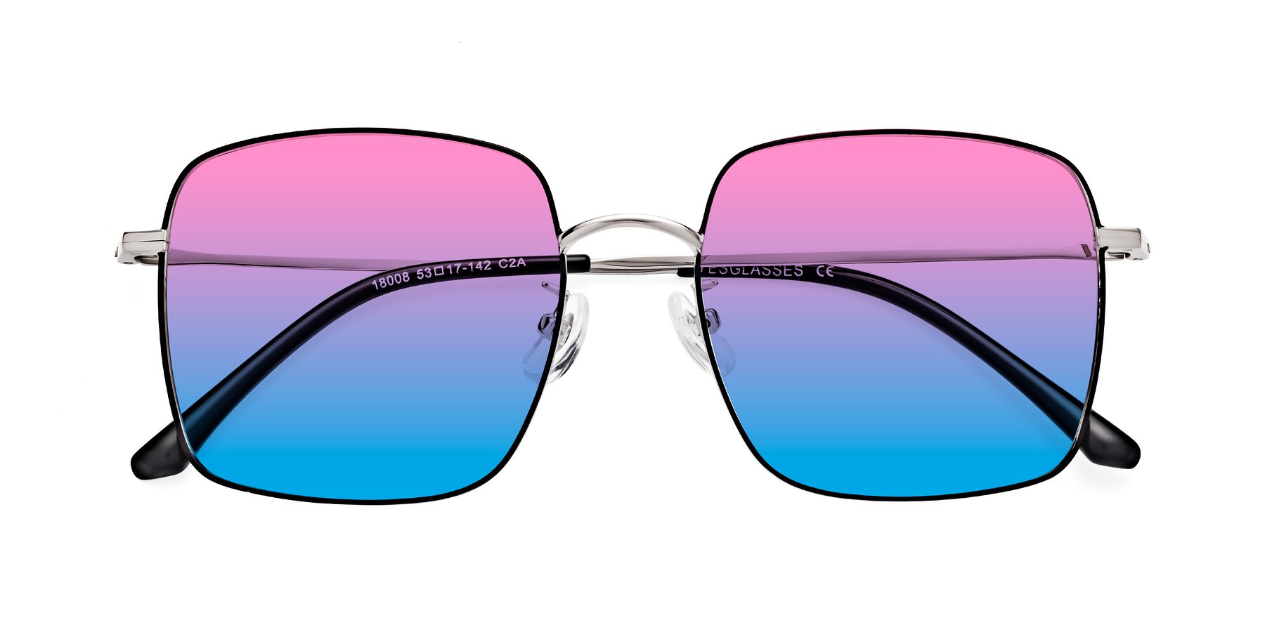 Folded Front of Billie in Black-Silver with Pink / Blue Gradient Lenses