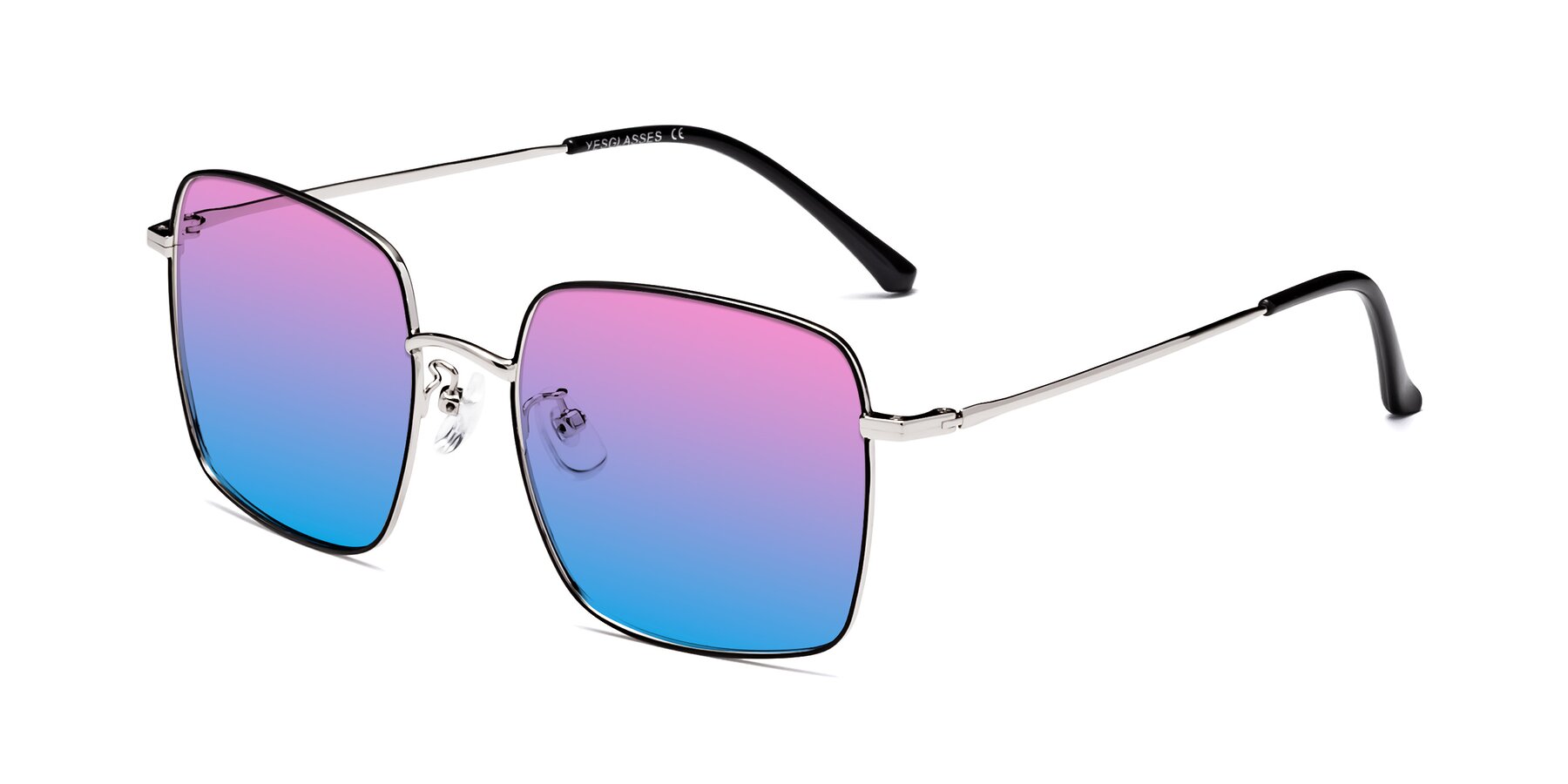 Angle of Billie in Black-Silver with Pink / Blue Gradient Lenses