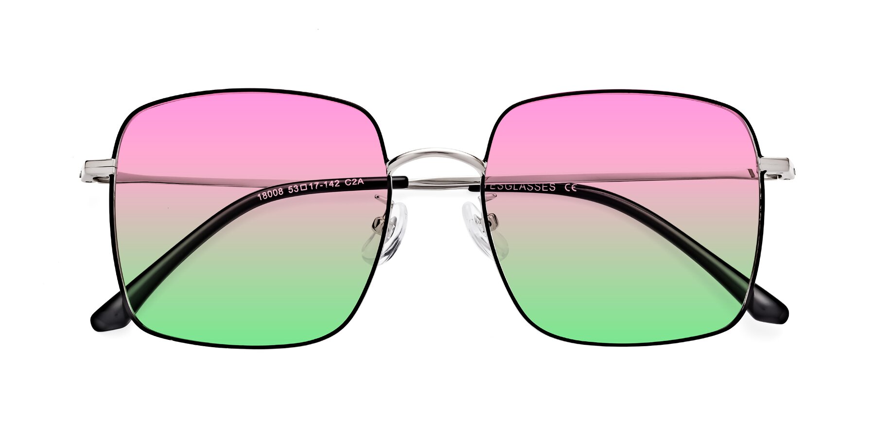 Folded Front of Billie in Black-Silver with Pink / Green Gradient Lenses