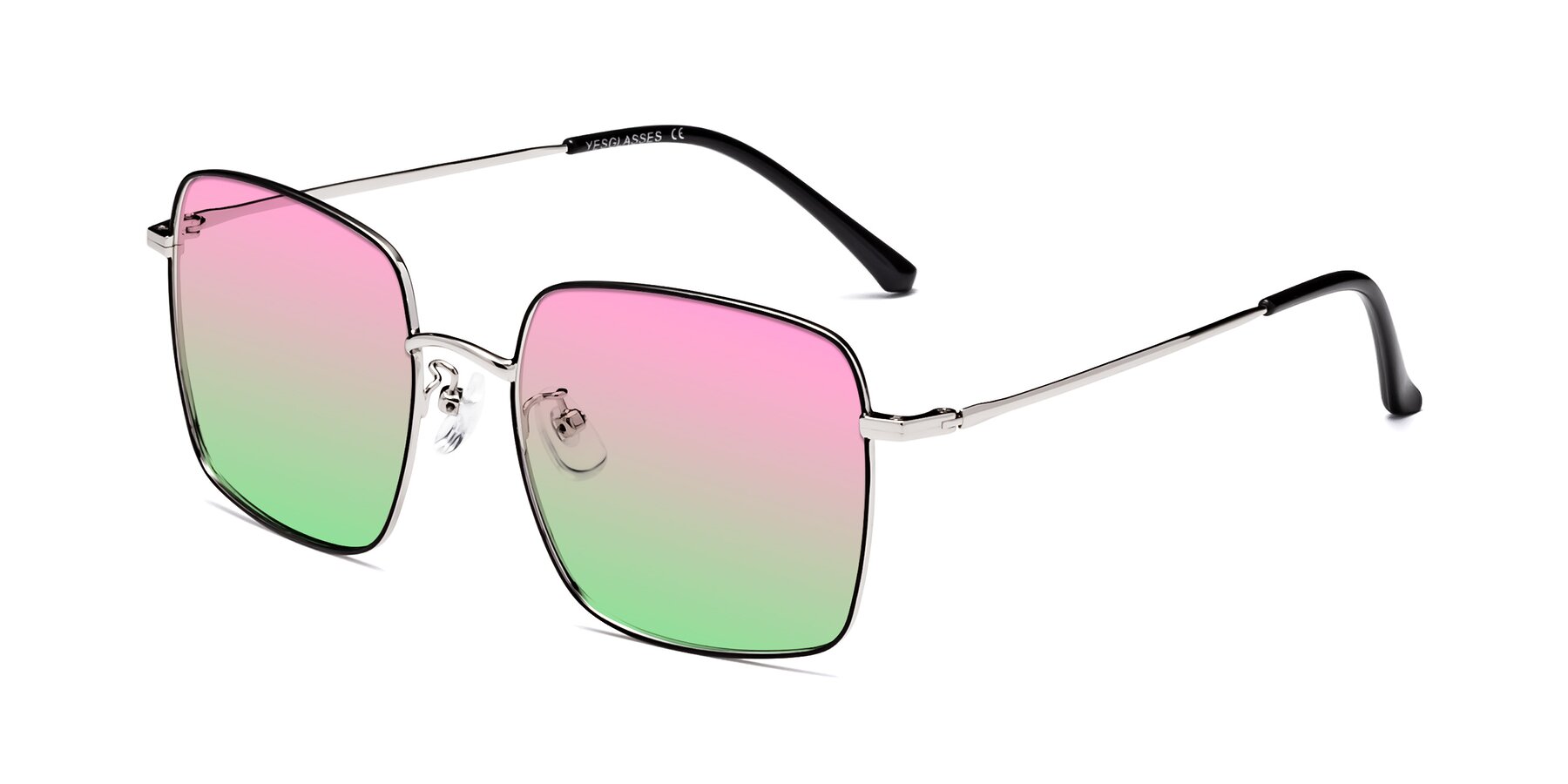 Angle of Billie in Black-Silver with Pink / Green Gradient Lenses