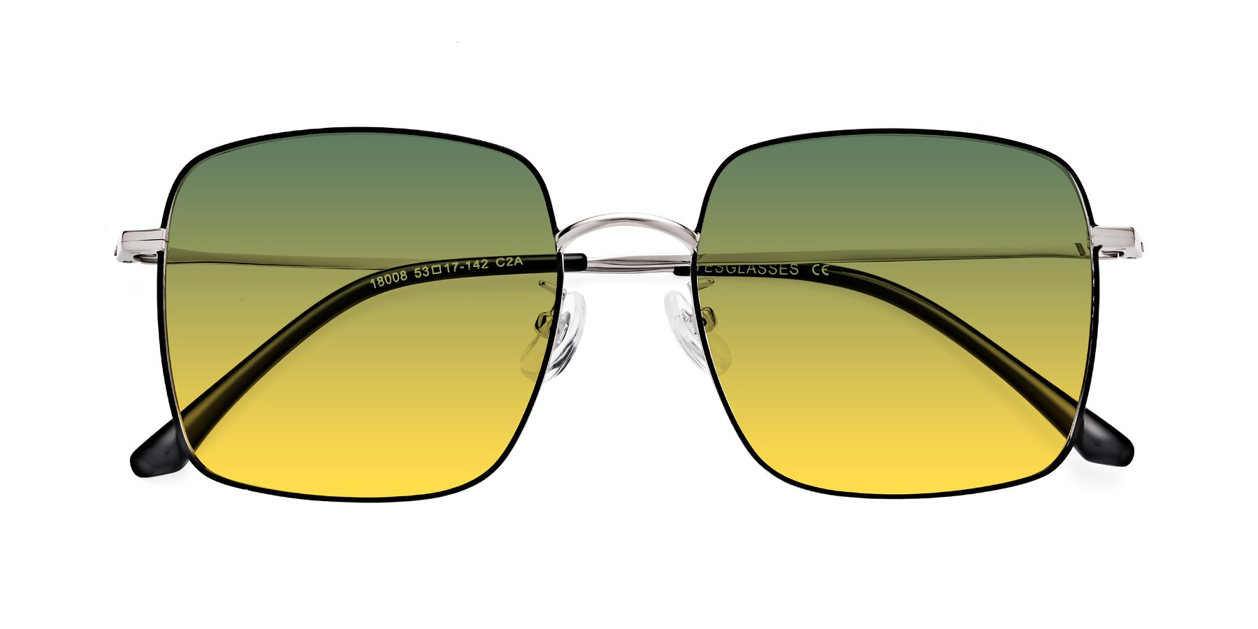Folded Front of Billie in Black-Silver with Green / Yellow Gradient Lenses