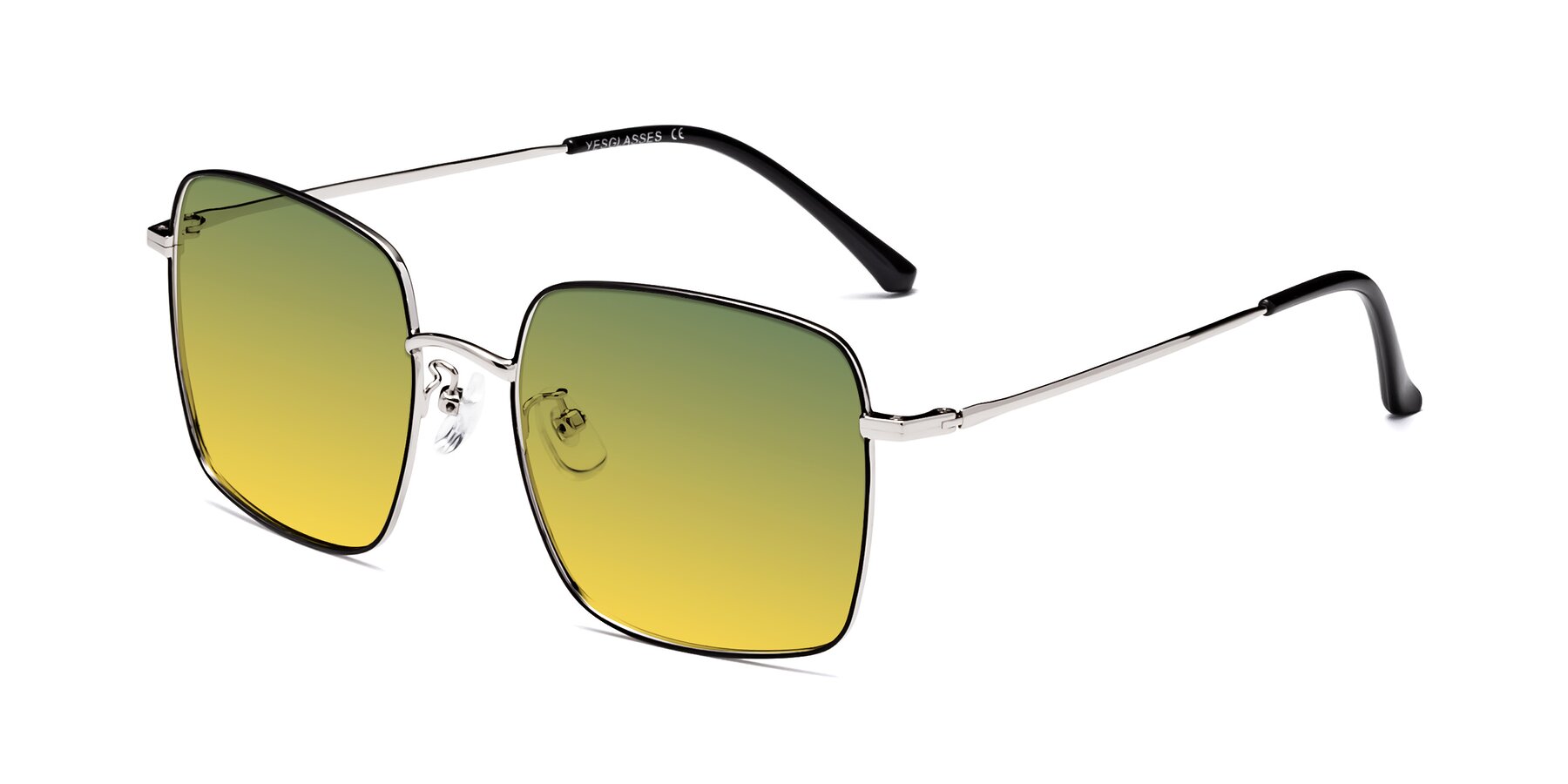 Angle of Billie in Black-Silver with Green / Yellow Gradient Lenses