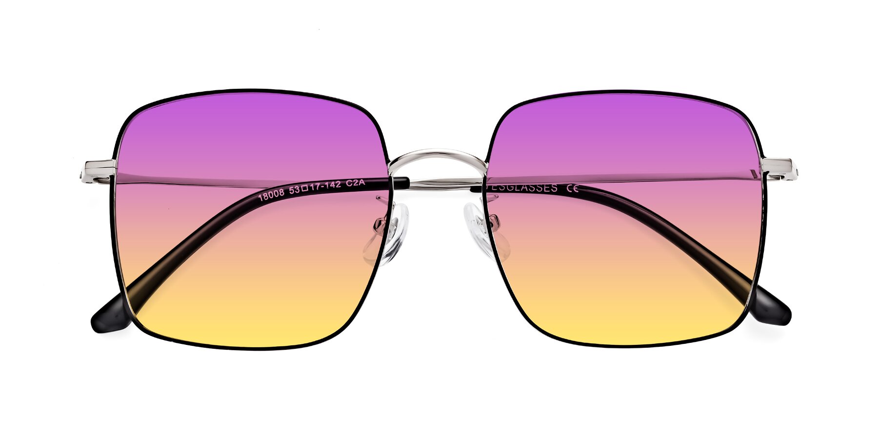 Folded Front of Billie in Black-Silver with Purple / Yellow Gradient Lenses