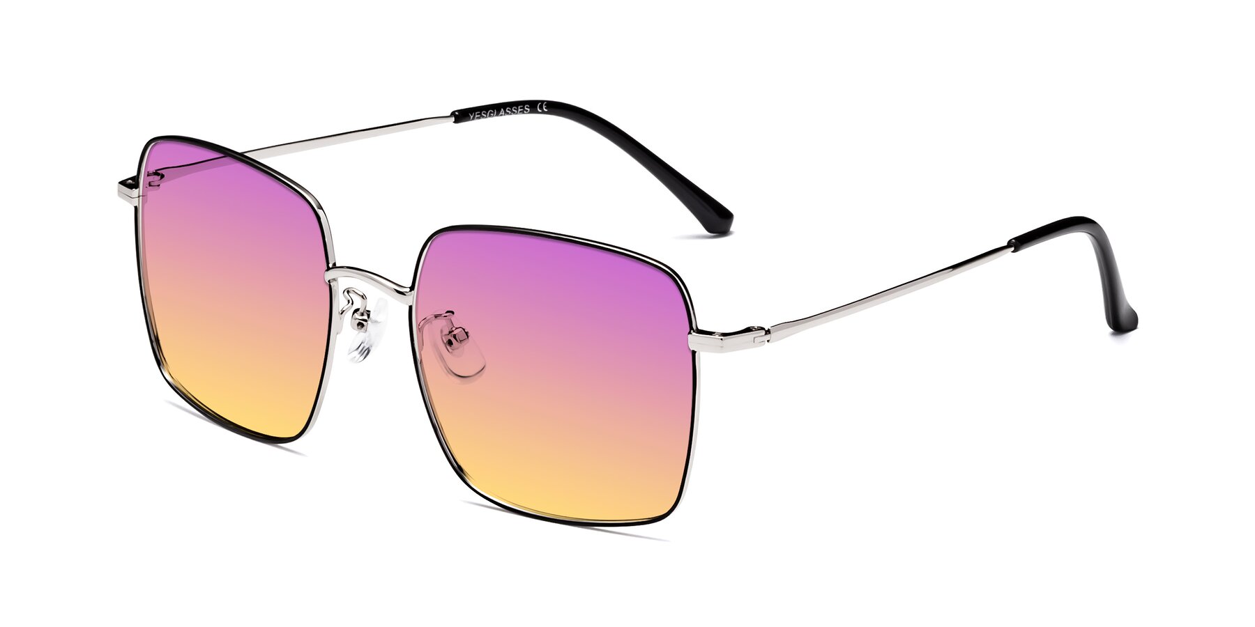 Angle of Billie in Black-Silver with Purple / Yellow Gradient Lenses