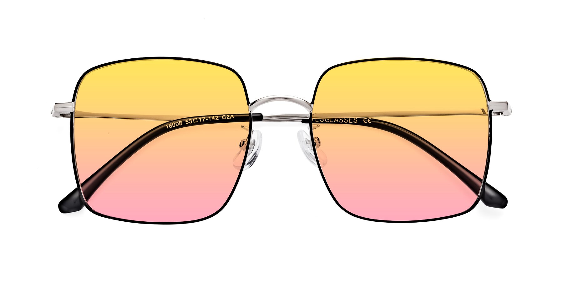 Folded Front of Billie in Black-Silver with Yellow / Pink Gradient Lenses