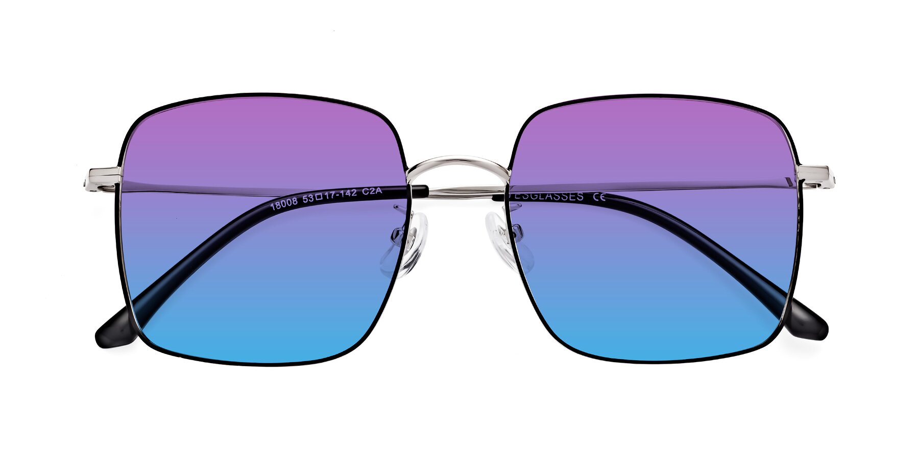 Folded Front of Billie in Black-Silver with Purple / Blue Gradient Lenses