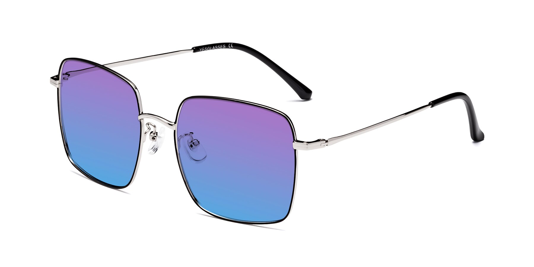 Angle of Billie in Black-Silver with Purple / Blue Gradient Lenses