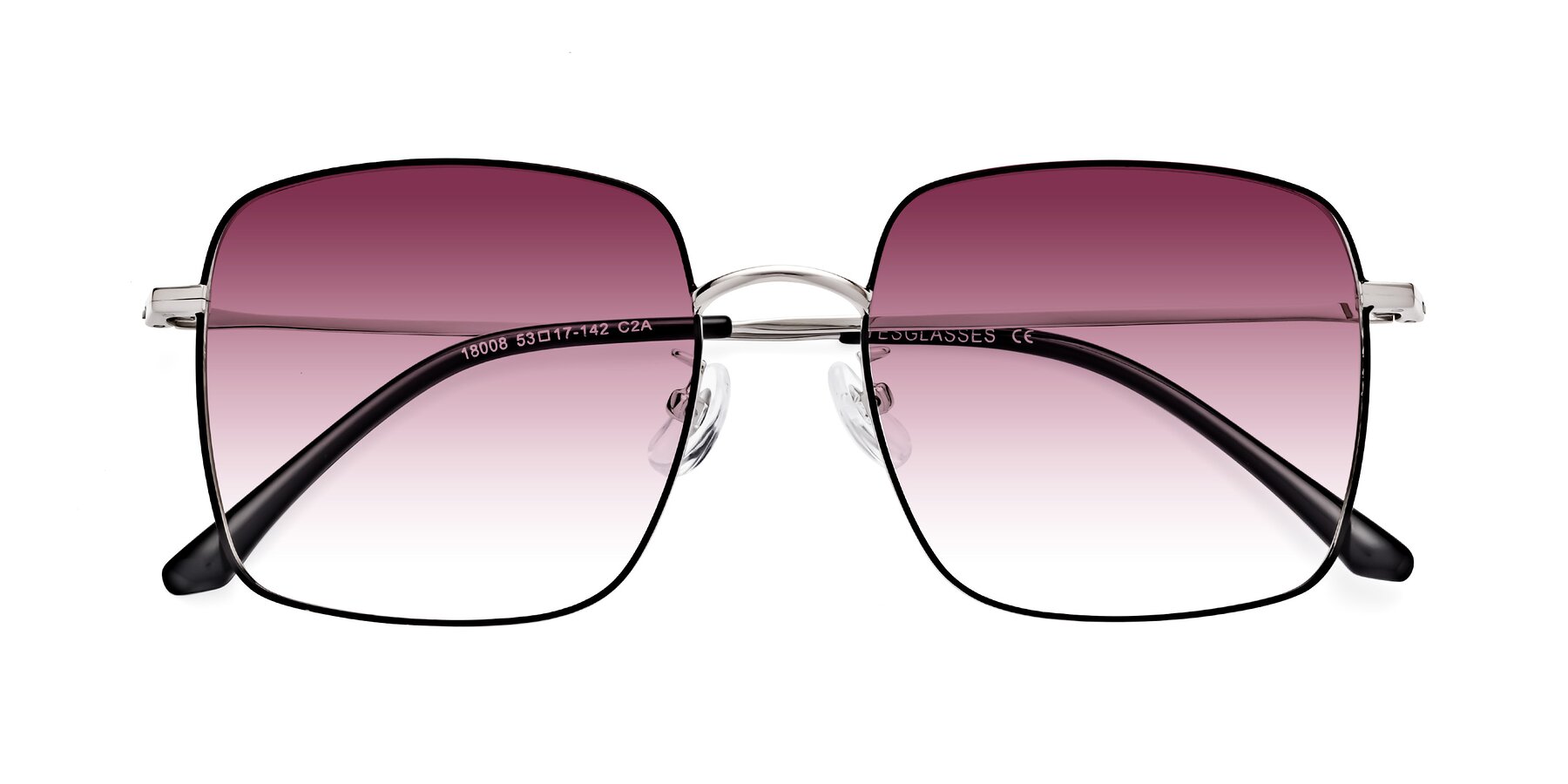 Folded Front of Billie in Black-Silver with Wine Gradient Lenses