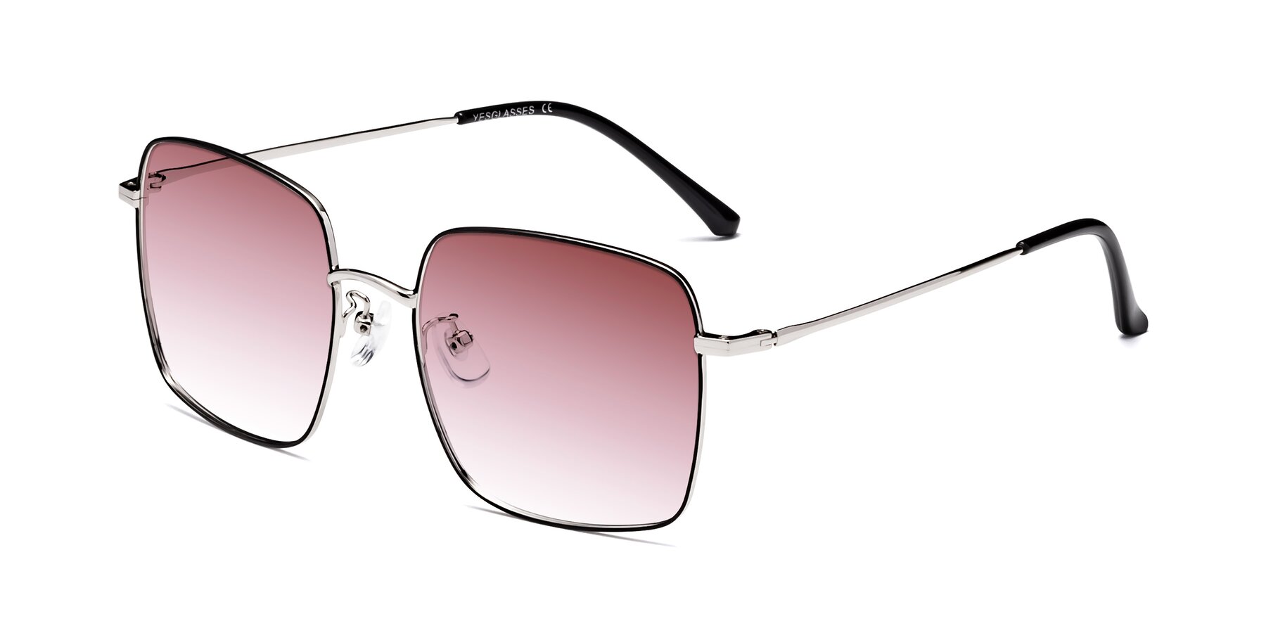 Angle of Billie in Black-Silver with Garnet Gradient Lenses