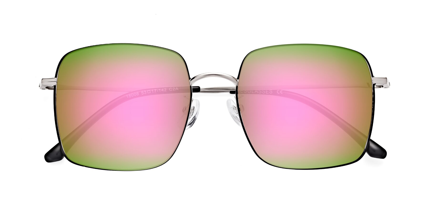 Folded Front of Billie in Black-Silver with Pink Mirrored Lenses