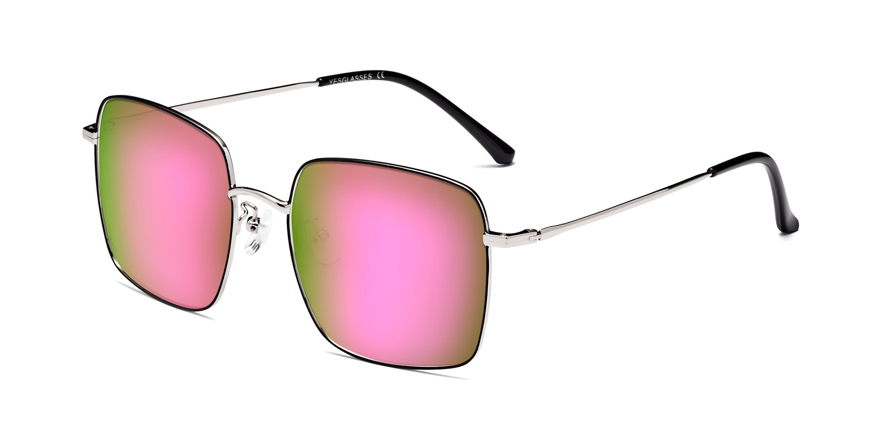 Angle of Billie in Black-Silver with Pink Mirrored Lenses