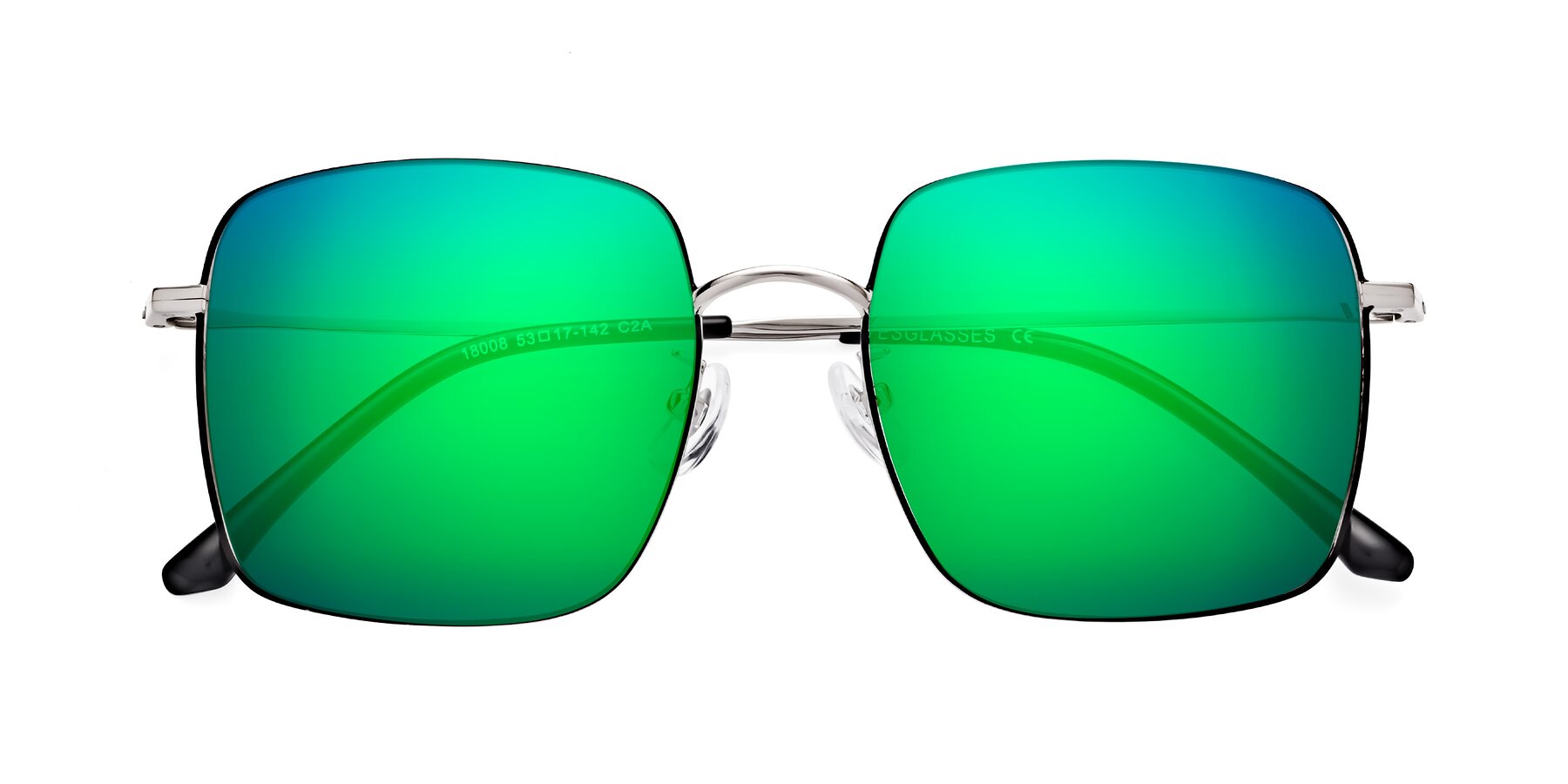 Folded Front of Billie in Black-Silver with Green Mirrored Lenses
