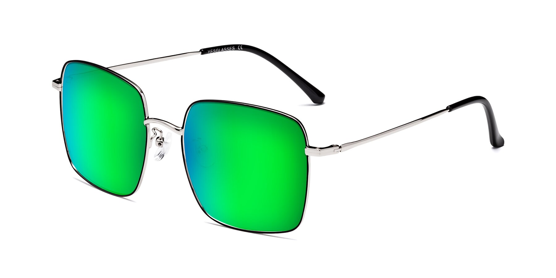 Angle of Billie in Black-Silver with Green Mirrored Lenses
