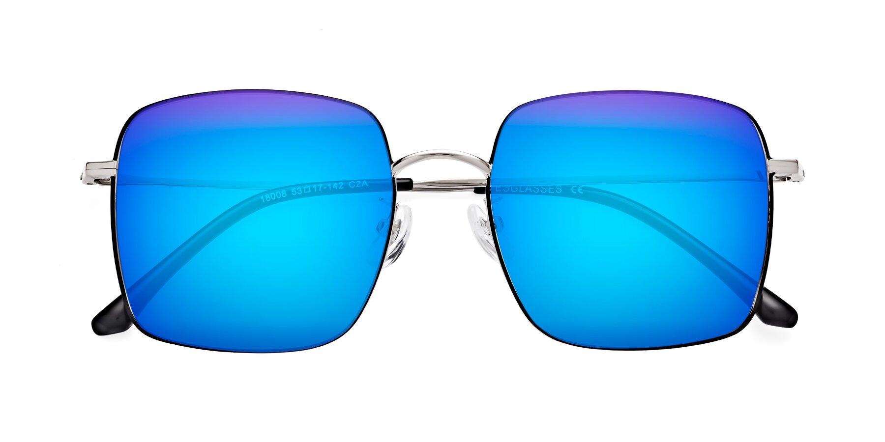 Folded Front of Billie in Black-Silver with Blue Mirrored Lenses