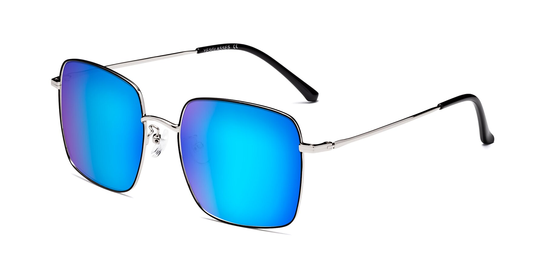Angle of Billie in Black-Silver with Blue Mirrored Lenses