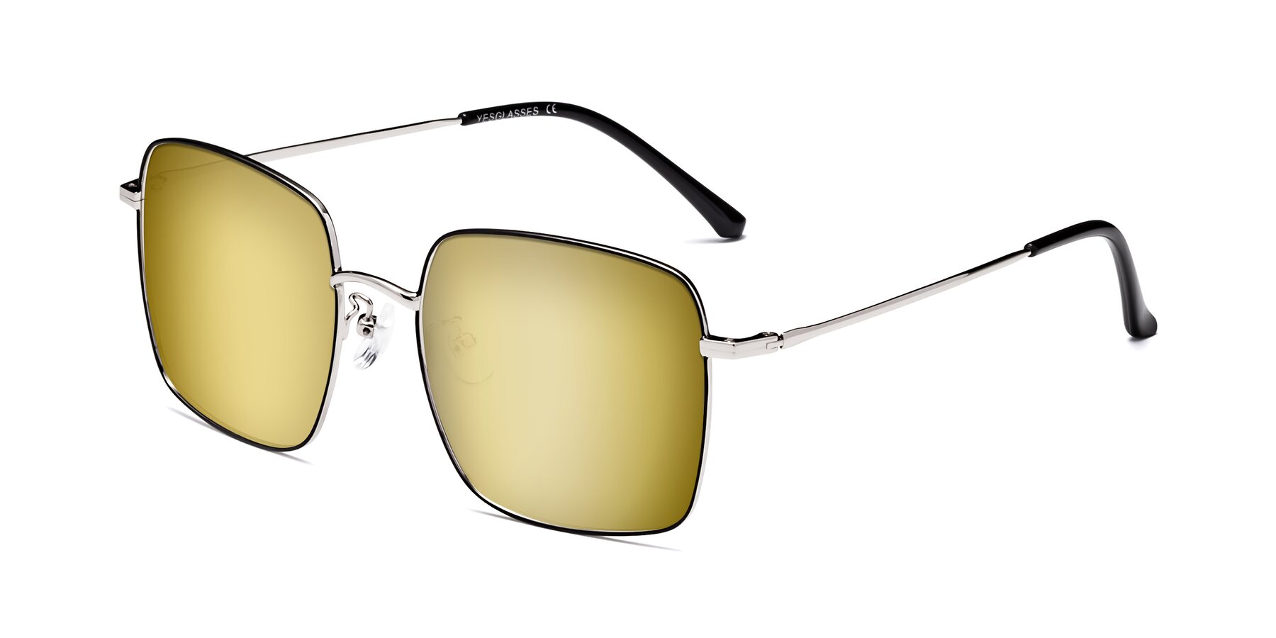 Angle of Billie in Black-Silver with Gold Mirrored Lenses