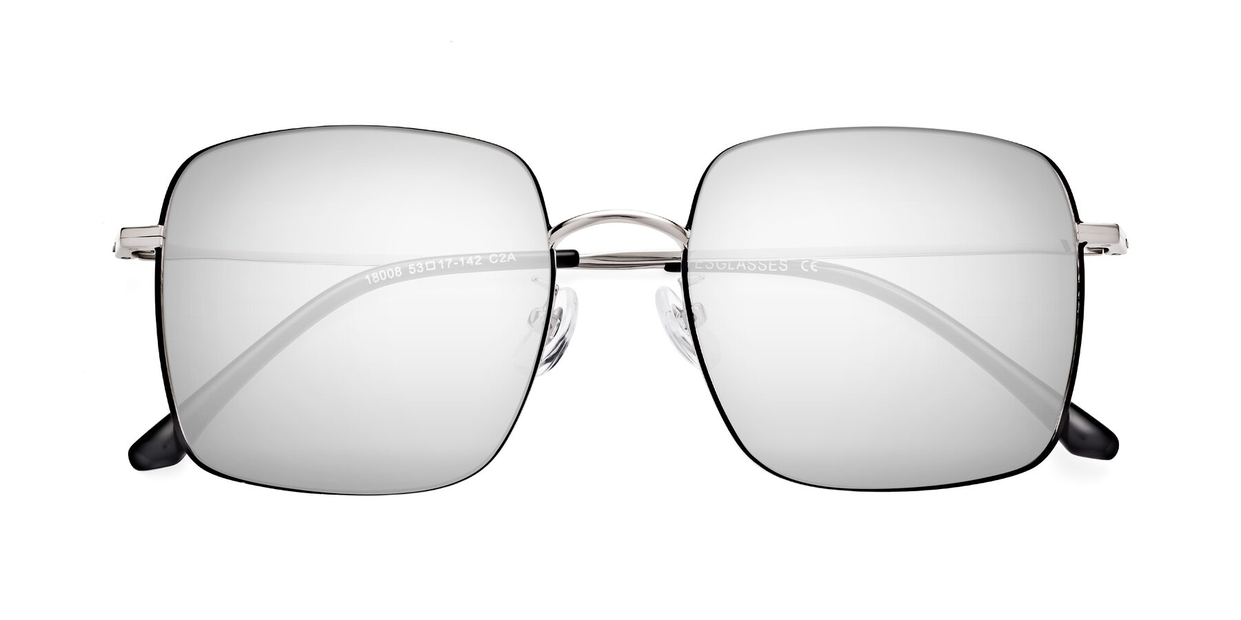 Folded Front of Billie in Black-Silver with Silver Mirrored Lenses