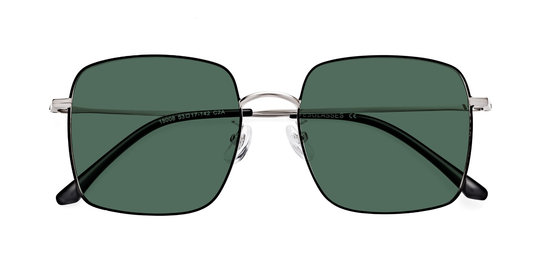 Folded Front of Billie in Black-Silver with Green Polarized Lenses