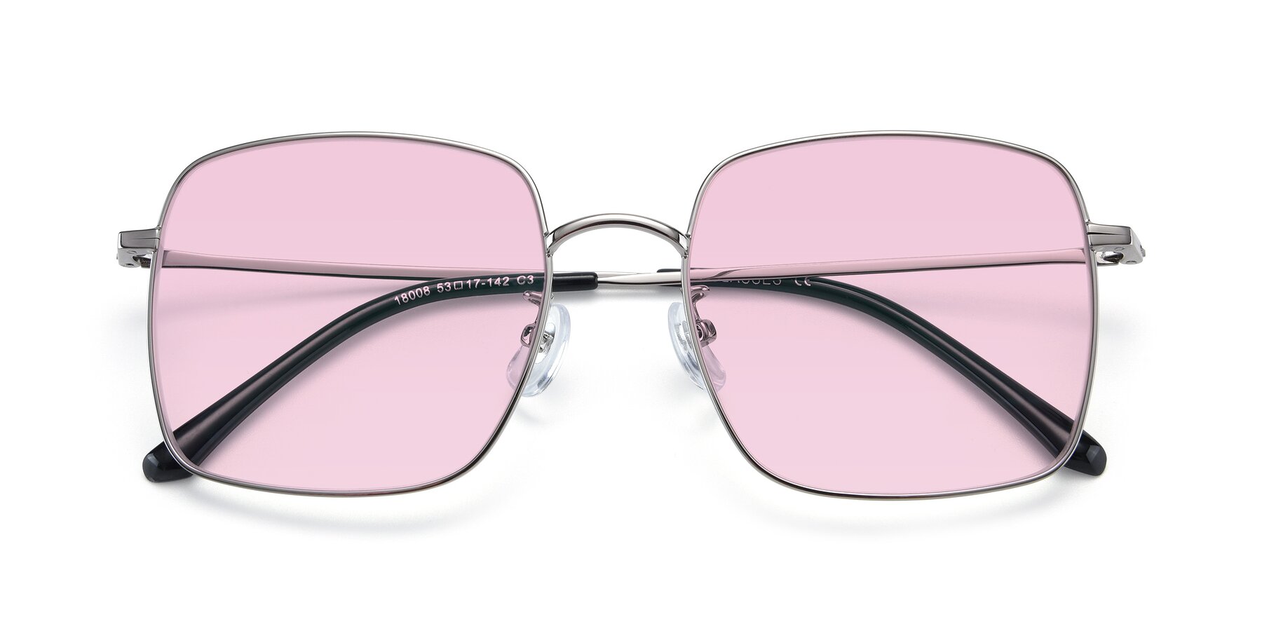 Folded Front of Billie in Silver with Light Pink Tinted Lenses
