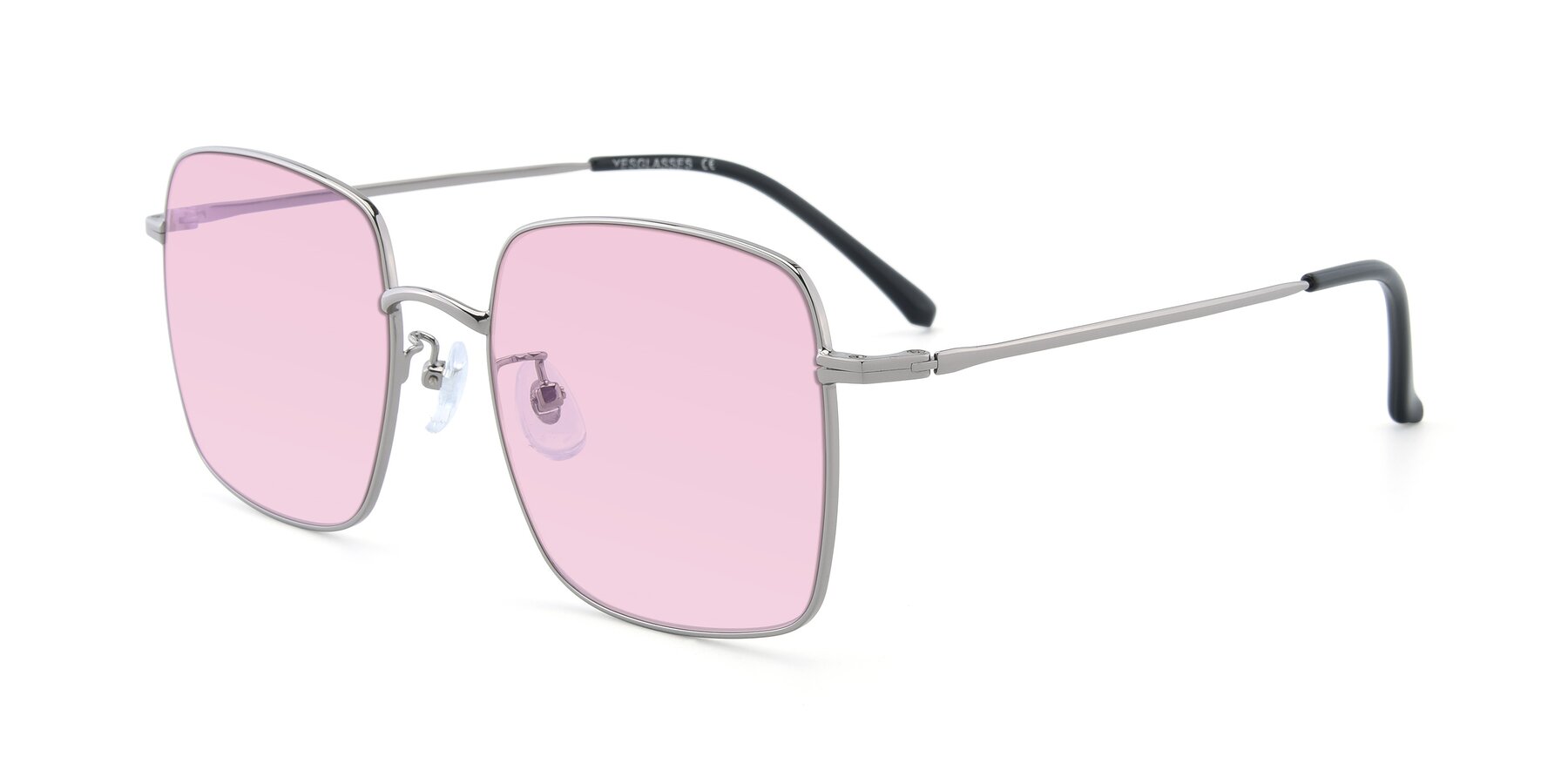 Angle of Billie in Silver with Light Pink Tinted Lenses