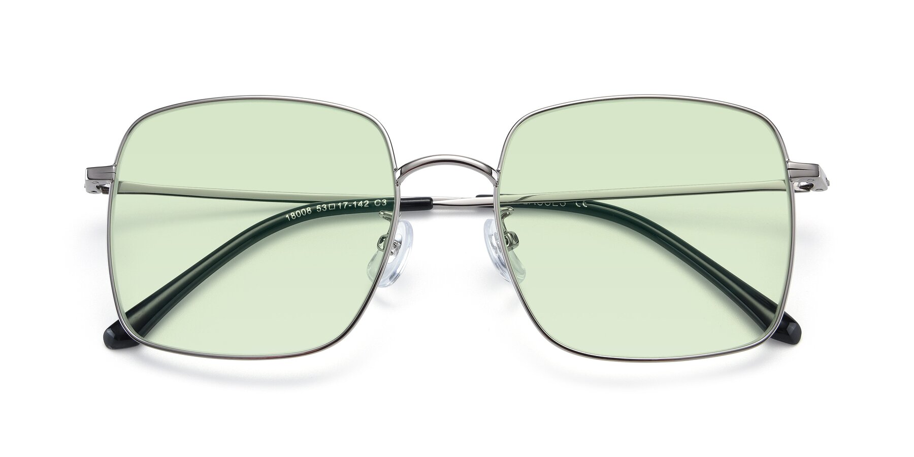Folded Front of Billie in Silver with Light Green Tinted Lenses
