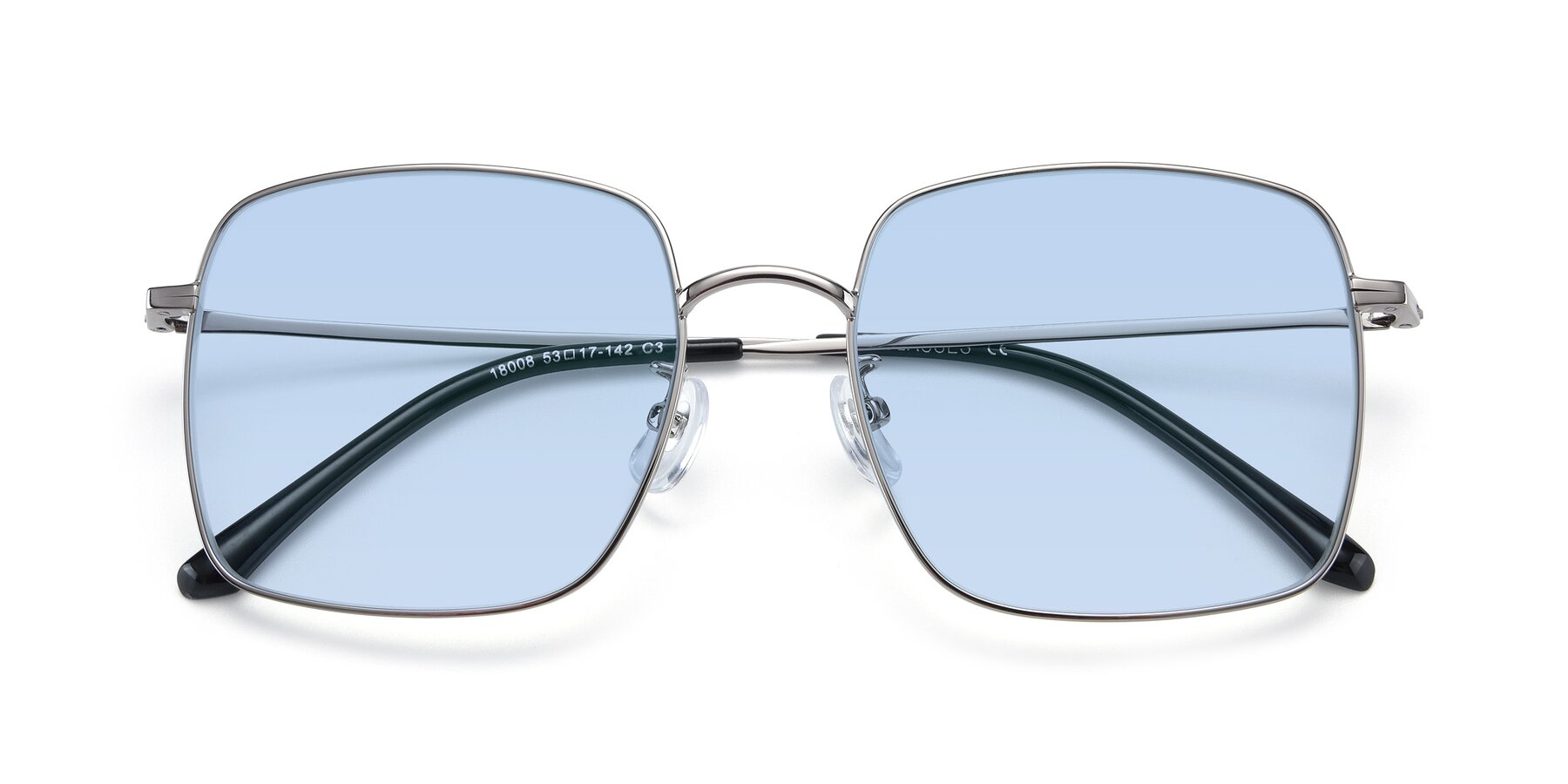 Folded Front of Billie in Silver with Light Blue Tinted Lenses