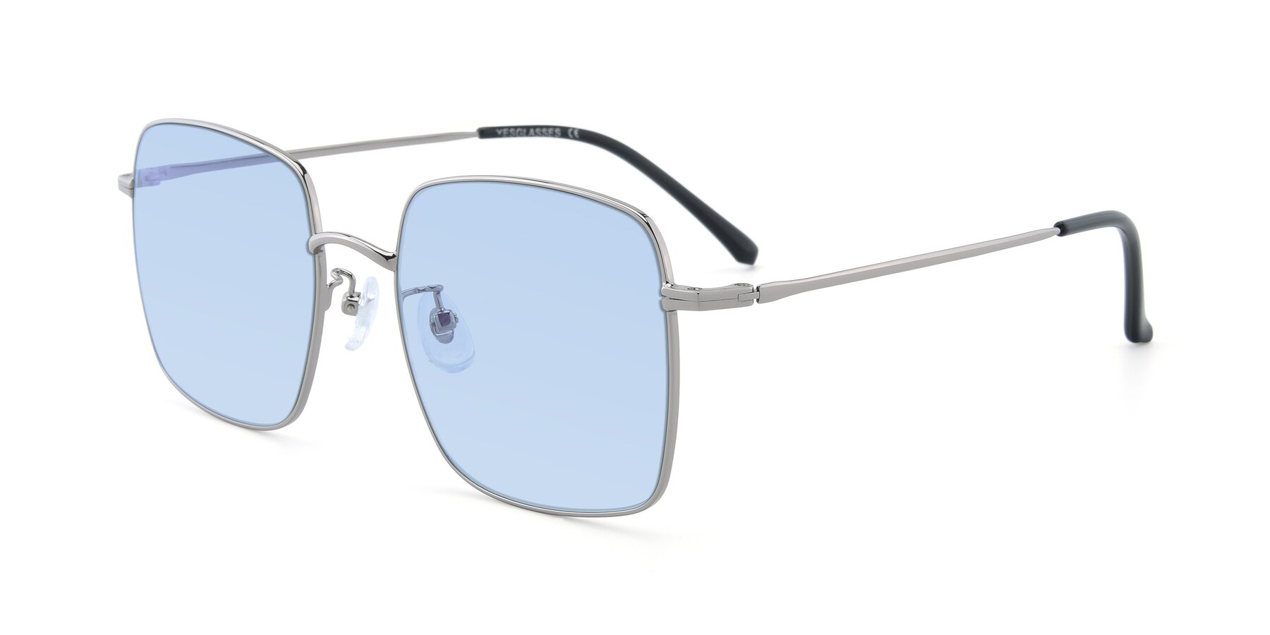 Angle of Billie in Silver with Light Blue Tinted Lenses