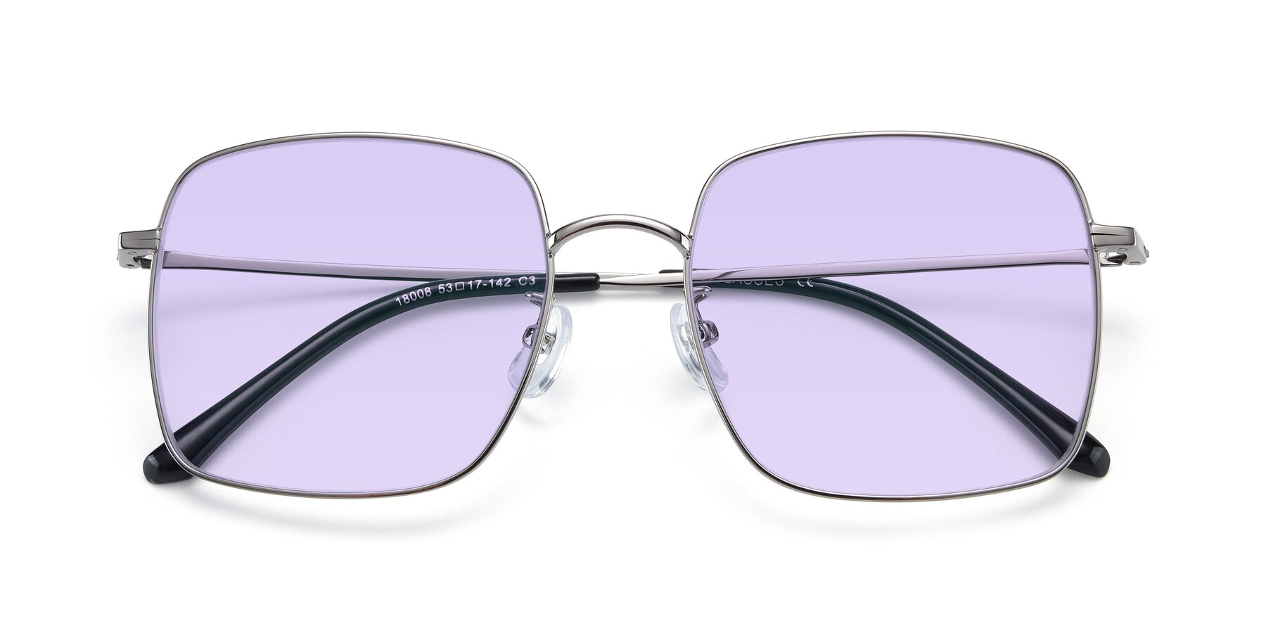 Folded Front of Billie in Silver with Light Purple Tinted Lenses