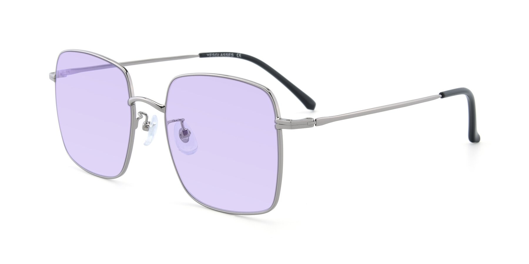 Angle of Billie in Silver with Light Purple Tinted Lenses
