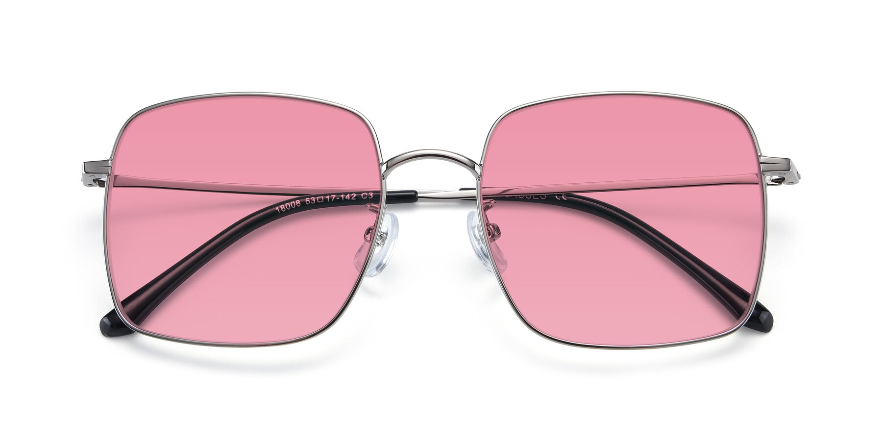 Folded Front of Billie in Silver with Pink Tinted Lenses