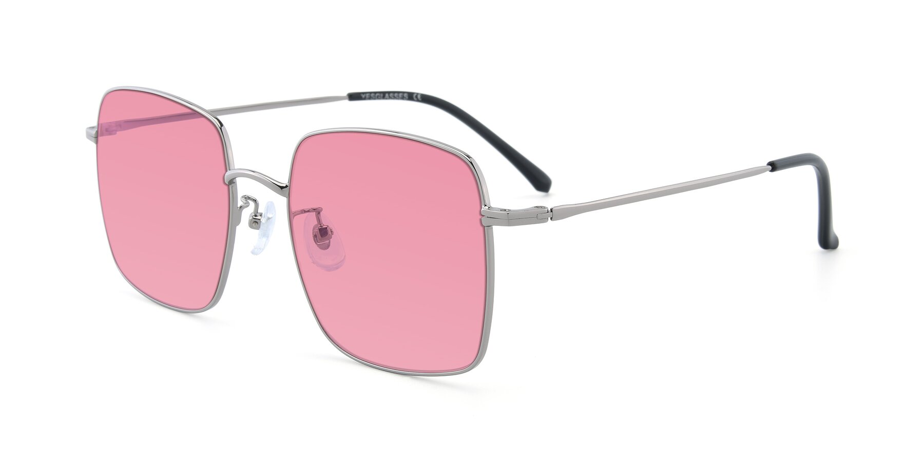 Angle of Billie in Silver with Pink Tinted Lenses