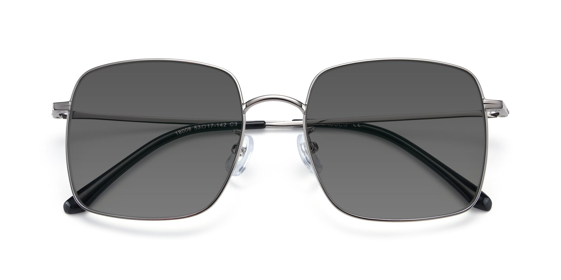 Folded Front of Billie in Silver with Medium Gray Tinted Lenses
