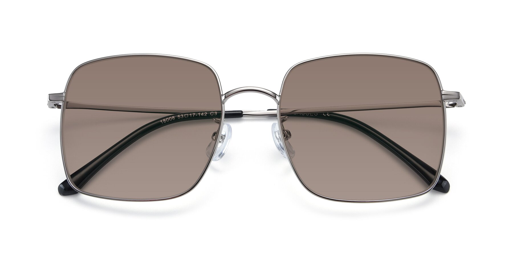 Folded Front of Billie in Silver with Medium Brown Tinted Lenses