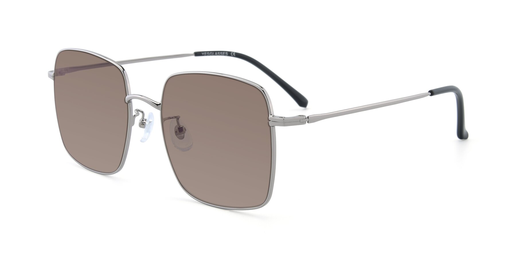 Angle of Billie in Silver with Medium Brown Tinted Lenses