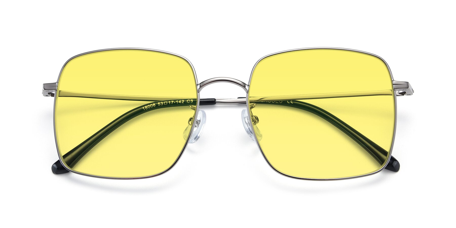 Folded Front of Billie in Silver with Medium Yellow Tinted Lenses
