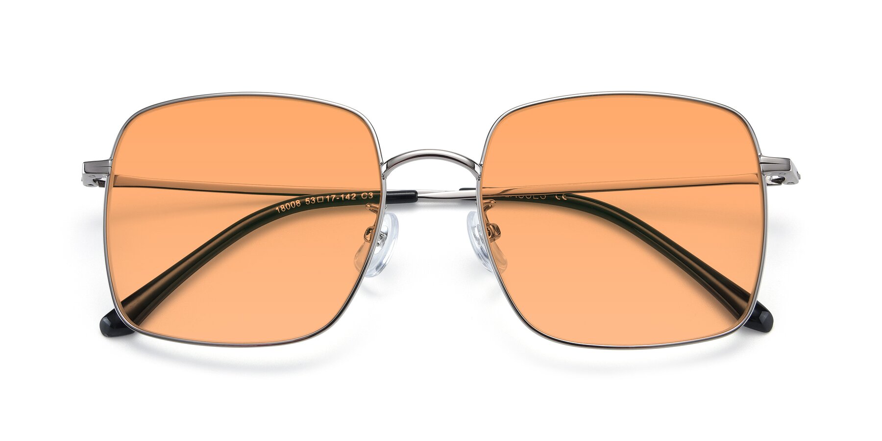 Folded Front of Billie in Silver with Medium Orange Tinted Lenses