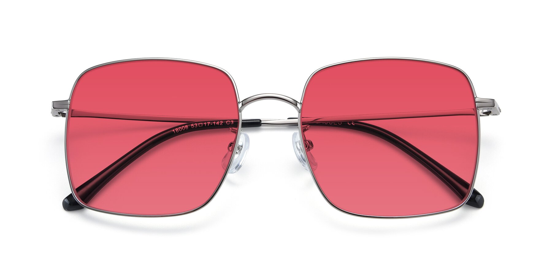 Folded Front of Billie in Silver with Red Tinted Lenses