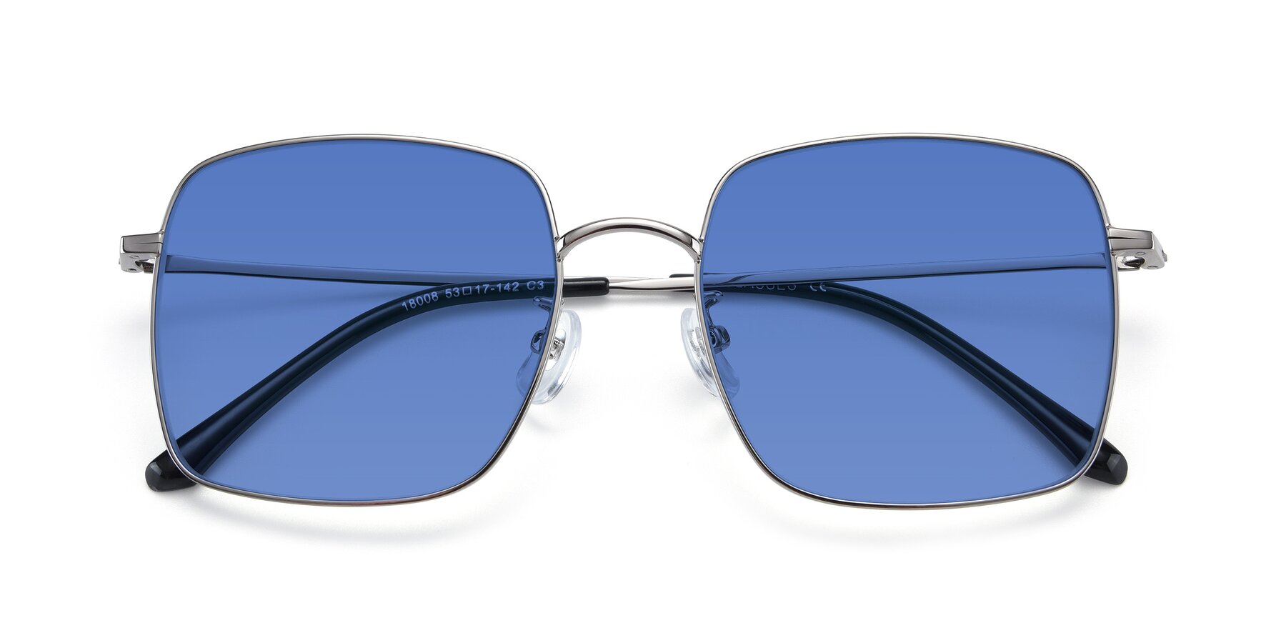 Folded Front of Billie in Silver with Blue Tinted Lenses