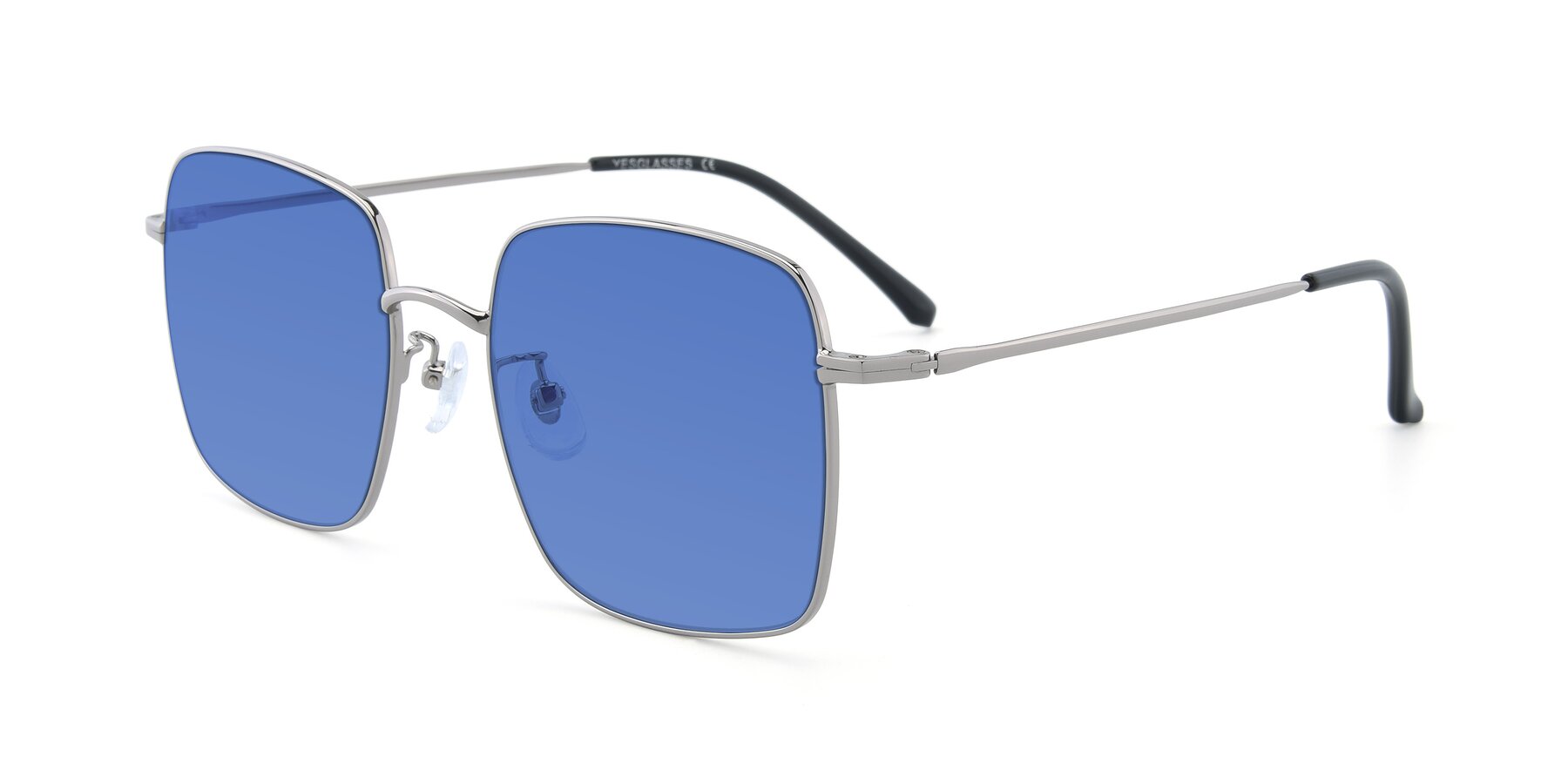 Angle of Billie in Silver with Blue Tinted Lenses
